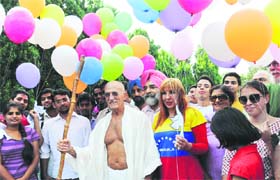 American Gandhi, Bernie Meyer, during a programme organised by an NGO at Post Graduate Government College, Sector 11, in Chandigarh on Wednesday