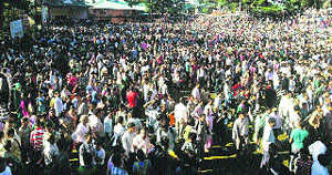 A crowd at the Pargati Maidan in Palampur on Wednesday. 