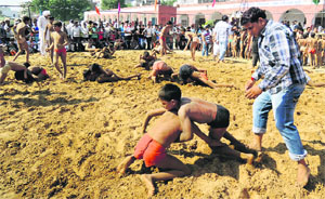 A wrestling event organised to commemorate the birth anniversary of former Deputy Prime Minister Devi Lal in Gurgaon on Wednesday.