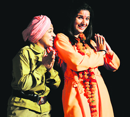 Students stage a play during the Panjab University Zonal Youth and Heritage Festival, Zone B, at the Khalsa College for Women in Ludhiana on Wednesday.