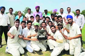 The team of Punjabi University Campus, Patiala, in a jubilant mood after outplaying Government College, Malerkotla, in the finals of the Inter-college Cricket Tournament, in Bathinda on Thursday.