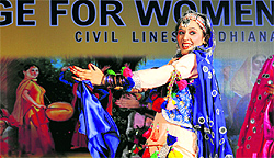 A girl performs in a group dance on the concluding day of the Panjab University Zonal Youth and Heritage Festival (Zone B) at the Khalsa College for Women in Ludhiana on Thursday