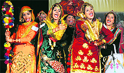 Girls present a giddha performance on the concluding day of the Panjab University Zonal Youth and Heritage Festival at the Khalsa College for Women in Ludhiana on Thursday