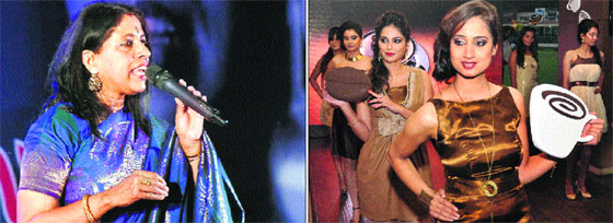 Bollywood playback singer Kavita Krishnamurthy performs during the World Tourism Week celebrations at Sector 17; and (right) models take part in a fashion show at a hotel during the International Coffee Festival.