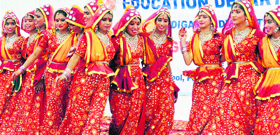 Students present a Gujarati item on the occasion of the inauguration of Government Middle School in Mani Majra on Friday.