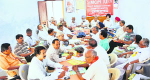 A meeting of the MCPI (U) in progress at KK Kaushal Memorial Hall in Doraha on Friday.