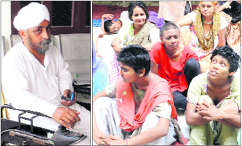 Gurvinder Singh (L), and mentally challenged inmates at Bhai Kanhaiya Ashram, Sirsa.