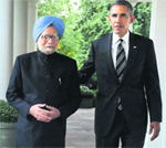 US President Barack Obama walks down to the White House portico to see off PM Manmohan Singh after a meeting at the Oval Office on Friday. Those familiar with protocol said they have not seen such a gesture in the recent past. PTI