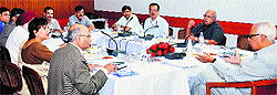Governor NN Vohra chairs the executive council meeting of the Shri Mata Vaishno Devi University in New Delhi on Friday