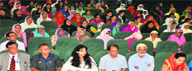 Social activists and women panchayat representatives at Kashmir University in Srinagar on Saturday. 