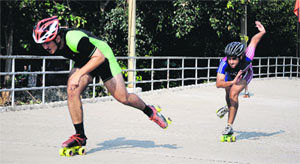 Skaters in action during a tournament in Ludhiana on Saturday. 