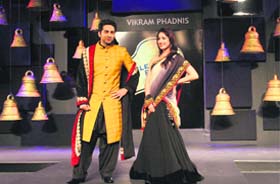A glittering night: Showstoppers Ayushmann Khurrana and Yami Gautam walk down the ramp during an event at Hotel Mountainview