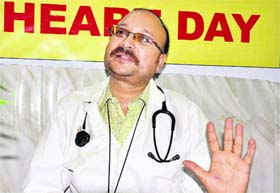 Dr Sanjay Shah, a cardiologist, talks about methods to prevent heart diseases on World Heart Day in Haridwar on Sunday
