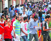 Students during the J&K Combined Competitive Examination 2013 at the Government College for Women, Parade, in Jammu on Sunday. 