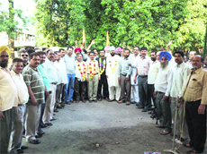 Employees of BBMB on a hunger strike at Nangal on Sunday.