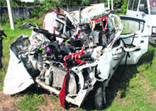 The mangled remains of the Alto in Panchkula on Monday.