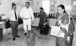 Panchkula District and Sessions Judge RK Sondhi inspects the kitchen at Bal Sadan in Sector 12-A, Panchkula, on Monday. 