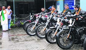 MLA of Lansdowne Dilip Mahant flaggs off members of the Harley Davidson Club from Kotdwar on Monday.