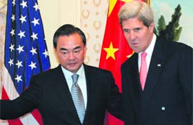 Chinese Foreign Minister Wang Yi meets US Secretary of State John Kerry in New York during the 68th UN General Assembly