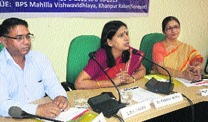 Vice-Chancellor Dr Pankaj Mittal (centre) speaks during the 14-day Entrepreneurship Development Programme at BPS Women University.