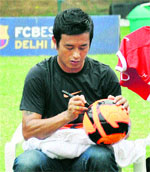 Former Indian Football Captain Bhaichung Bhutia at a sports event in Gurgaon.