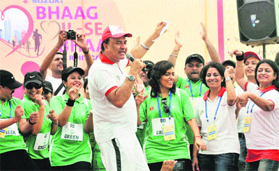 Music director Anu Malik performs during a programme organised to celebrate World Heart Day in Karnal. 