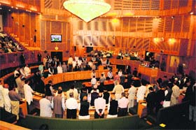Members of the Legislative Assembly observe two-minute silence for the victims of the recent militant attacks on the first day of the session in Srinagar on Monday