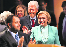 Hillary and Bill Clinton in a session of the Clinton Global Initiative in New York.