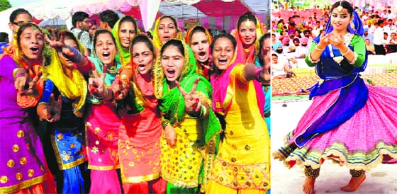 (Above) Members of the DAV College giddha team celebrate their victory during Zonal Youth Festival held in Bathinda on Tuesday; and a student performs classical dance during the fest.