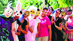 Students of the Home Science College for Girls wear masks during an event in Sector 10, Chandigarh