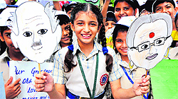Students participate in a walk to celebrate International Day for Old People at Sector 15 in Chandigarh on Tuesday
