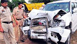 The MUV that ran over constable Vijay Kumar near the CRPF camp at Hallo Majra on Monday night