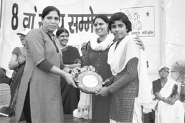 Akanksha being honoured at a function in Hisar on Tuesday.