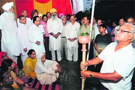 Members of the CHB Residents’ Federation at Sector 29, Chandigarh, on Wednesday