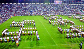 An impressive performance of band by the swayamsevaks of RSS at Ambedkar Stadium in New Delhi on Wednesday. 