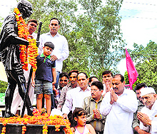 Residents pay tributes to Mahatma Gandhi on his birth anniversary in Karnal on Wednesday