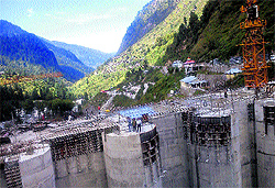 A dam of the Parbati-II project at Pulga in Kullu district