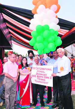 CBSE Joint Director (Sports) Pushkar Vohra inaugurates the lawn tennis championship in Amritsar on Thursday.  