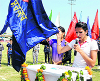 Oath ceremony in progress during the inaugural ceremony at the Multipurpose Sports Stadium