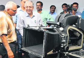 Prof AK Grover (second from left), Vice-Chancellor of Panjab University, at the Indian Cinema-an Interactive Expo at the PU on Thursday.