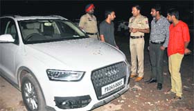The victims Audi car used for committing the crime in Chandigarh on Thursday.
