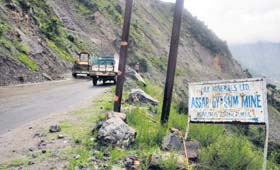 A hilly track in the quake-prone belt of Doda district, where mining of gypsum goes on unchecked