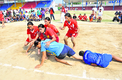 A kabaddi match in progress at the Punjab Womens Games in Bathinda on Thursday. 