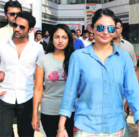 Star cast of the movie Ronde Saare Vyaah Pichhon (RSVP) during the promotion of the film in Bathinda on Friday. photo: Bhupinder Dhillon