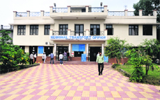 The Regional Transport Office wears a deserted look in Jammu on Friday.