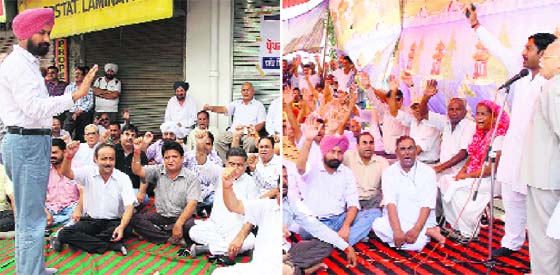 Residents and shopkeepers of Johal Market in Jalandhar, and (right) Deep Nagar in Jalandhar Cantonment hold protests against the governments policy of regularising illegal colonies on Friday.