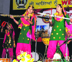 Students perfom a folk dance during the Zonal Youth Festival at the Guru Nanak Dev University in Amritsar on Saturday.