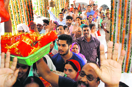 Devotees turn up in huge numbers at the Mansa Devi temple in Panchkula on Saturday.