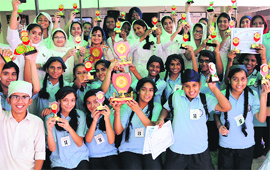 Winners of the shabad gayan contest organised by Guru Nanak Khalsa Senior Secondary School, Sector 30, in Chandigarh on Saturday.