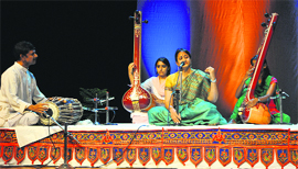 Sunita Avni Amin during the Dhrupad recital programme at the Tagore Theatre, Sector 18, in Chandigarh on Saturday.